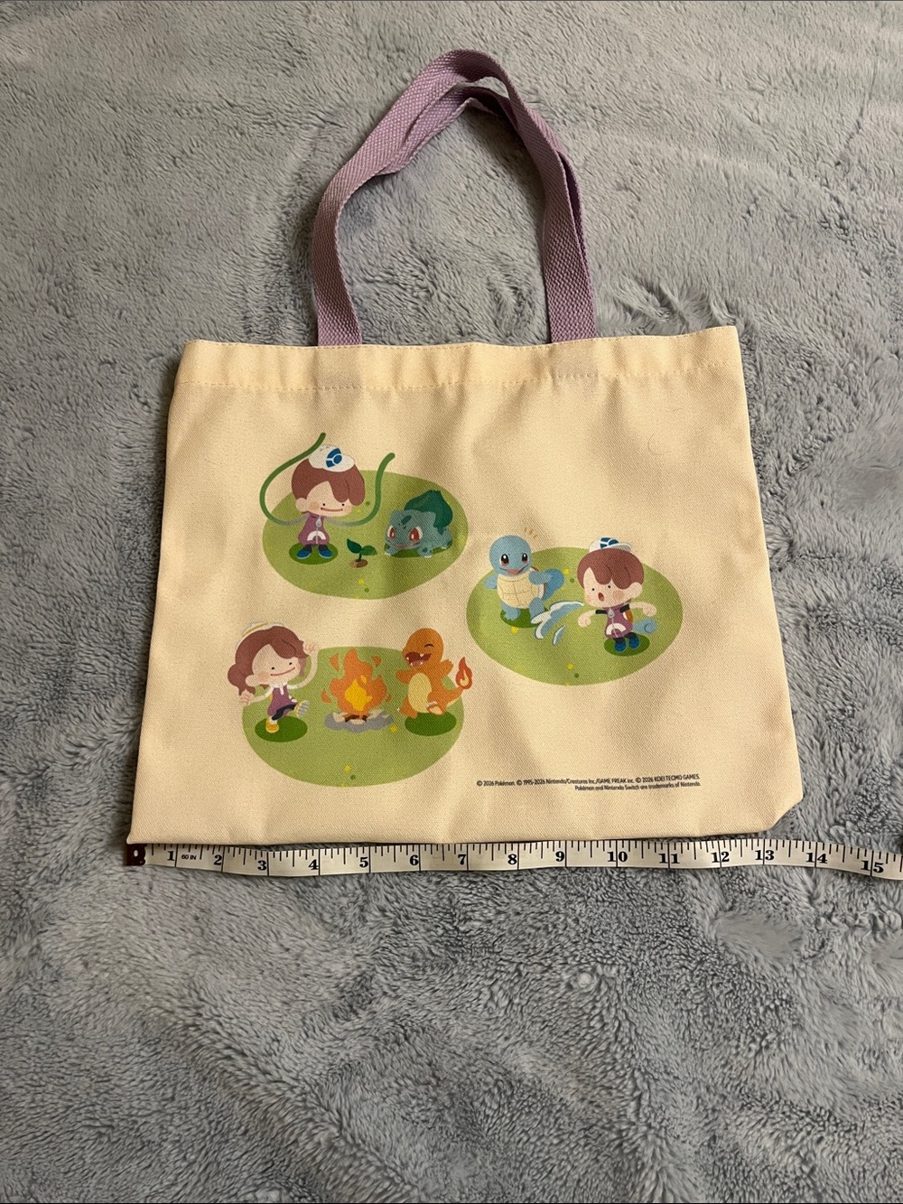 Pokemon Cream Tote with Lilac Handles and Colorful Pokopia Characters - Picture 4 of 4